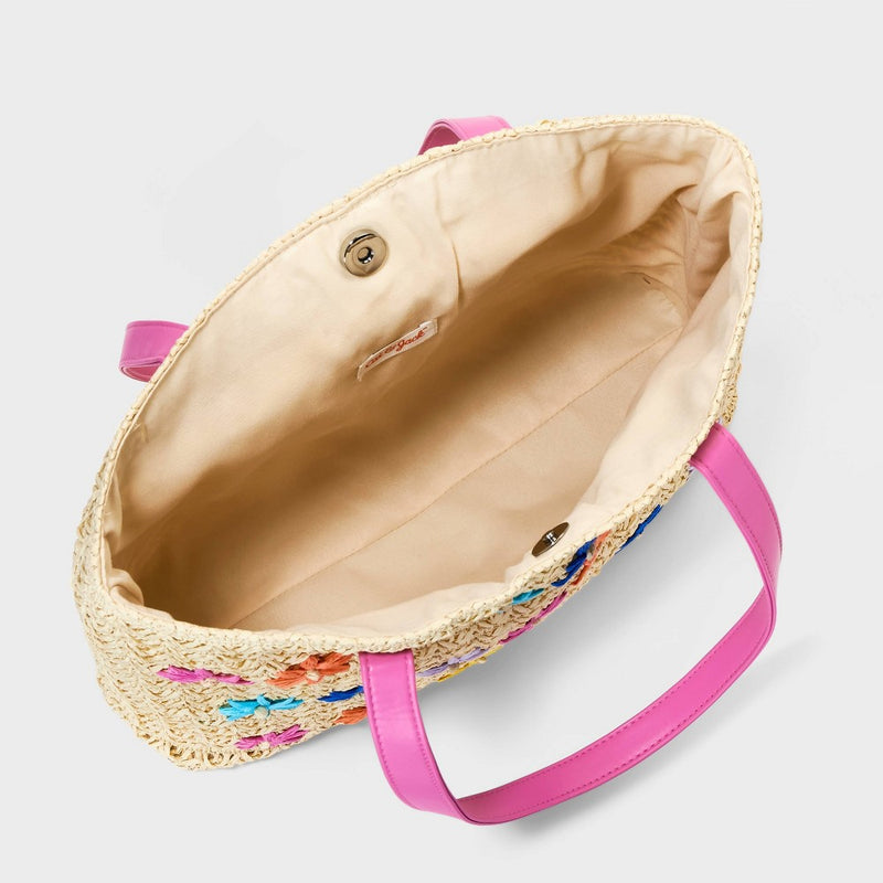 Girls' Paper Straw Flower Embroidery Tote Bag - Cat & Jack Off-White