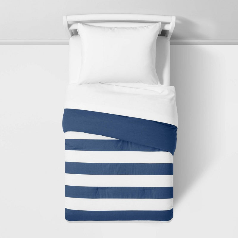Toddler Rugby Striped Kids' Comforter Navy - Pillowfort