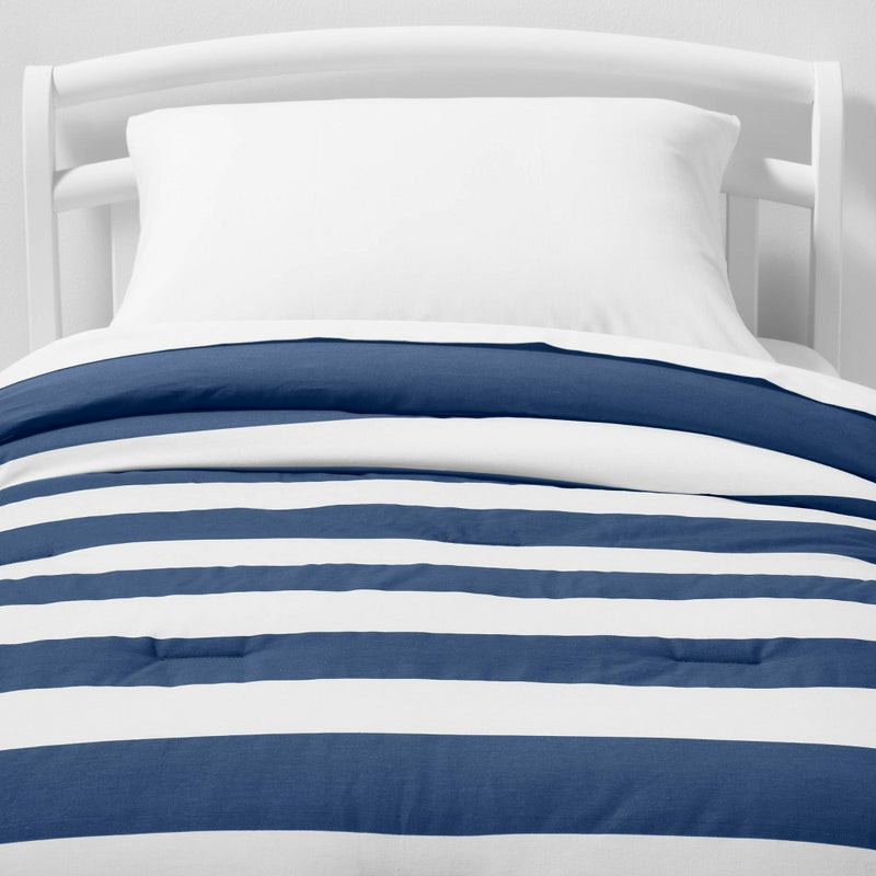 Toddler Rugby Striped Kids' Comforter Navy - Pillowfort