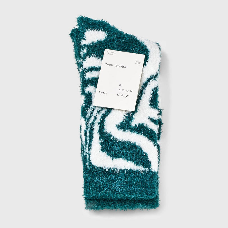 Women's Marble Swirl Cozy Crew Socks - A New Day Emerald Green 4-10