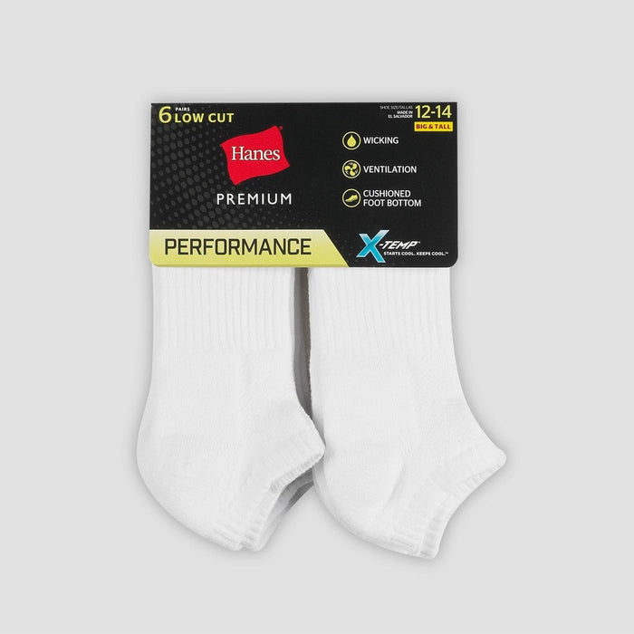 Men's Big & Tall Hanes Premium Performance Cushioned Low Cut Socks 6pk - White 12-14