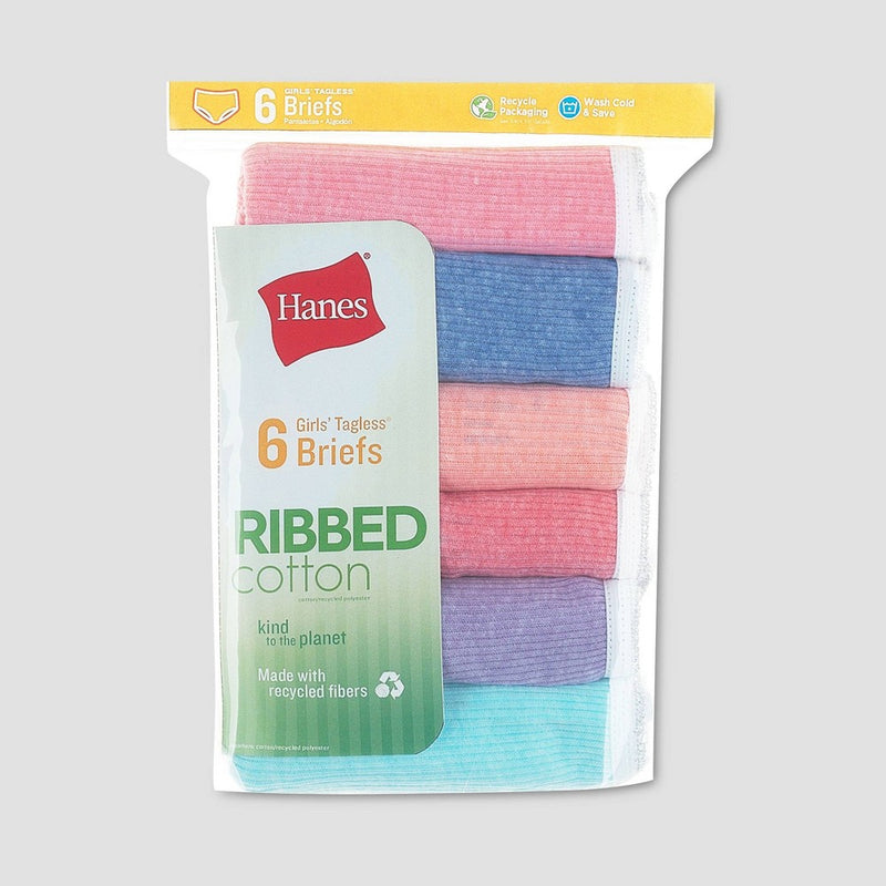 Hanes Girls' 6pk Cotton Ribbed Briefs - Colors May Vary 16