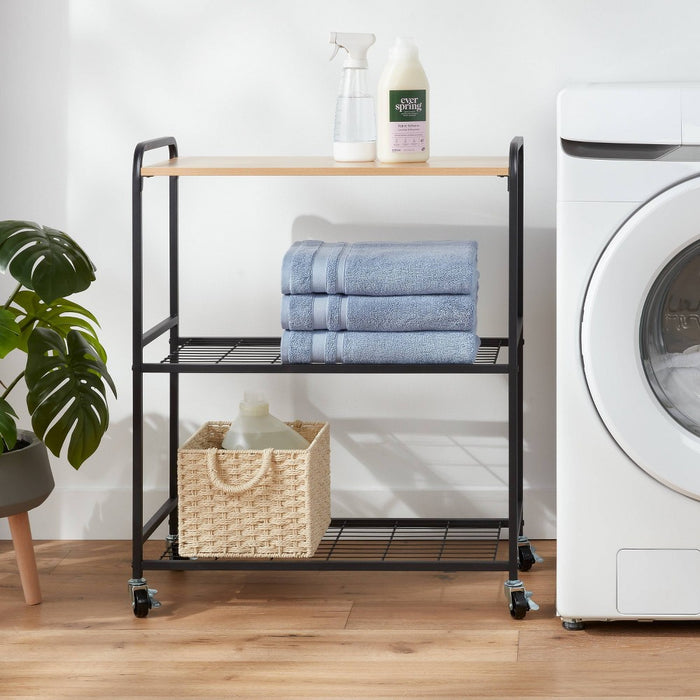 Storage Cart Black Metal with Natural Wood - Brightroom (LOCAL PICKUP ONLY)