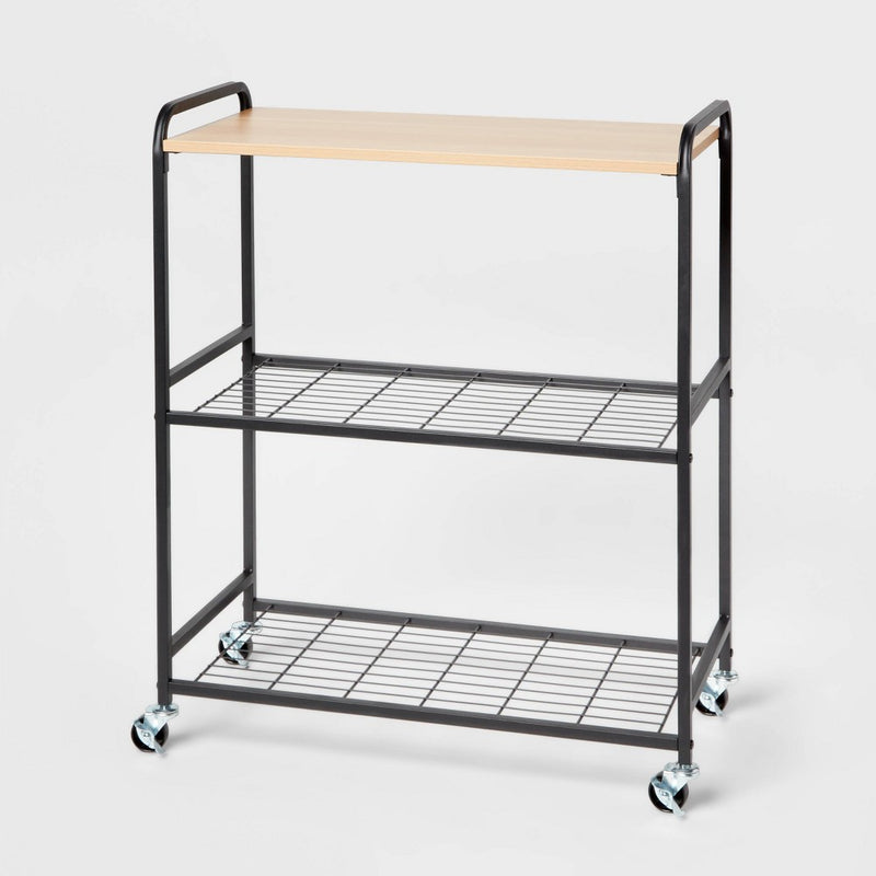Storage Cart Black Metal with Natural Wood - Brightroom (LOCAL PICKUP ONLY)