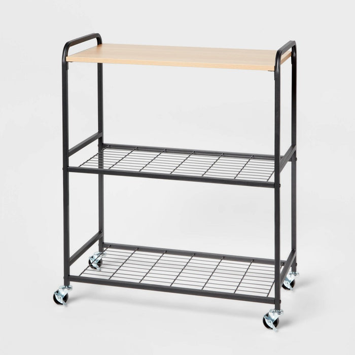 Storage Cart Black Metal with Natural Wood - Brightroom (LOCAL PICKUP ONLY)
