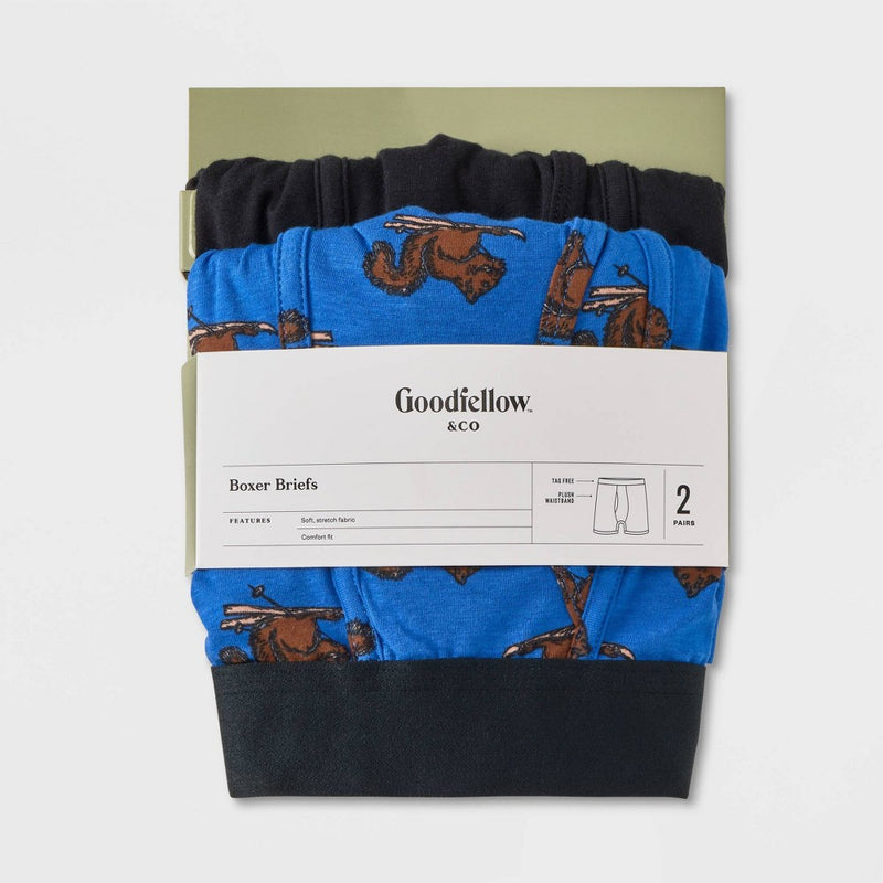 Men's Squirrel Boxer Briefs 2pk - Goodfellow & Co Blue S