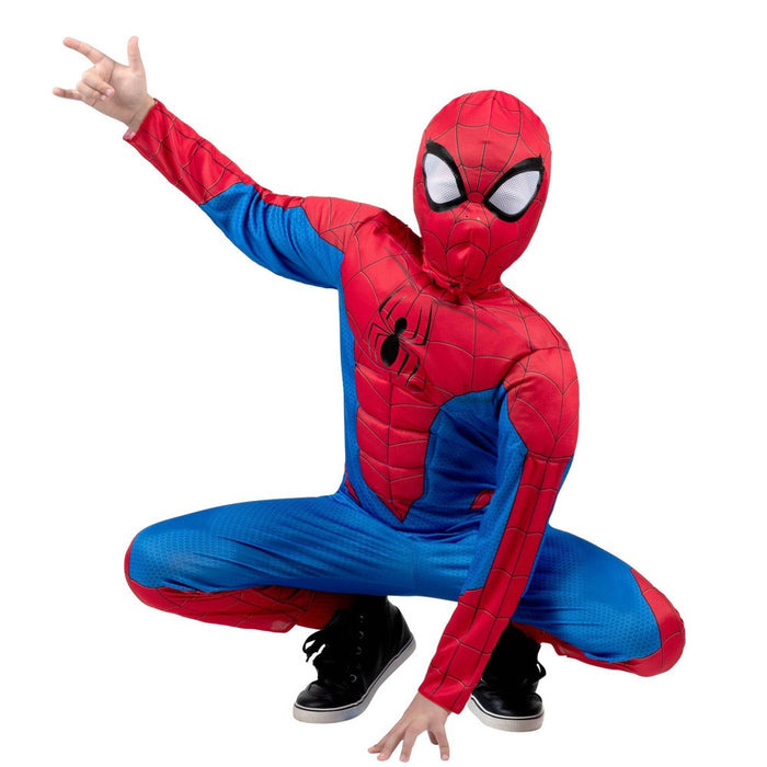 Kids' Marvel Spider-Man Muscle Chest Halloween Costume Jumpsuit with Mask L