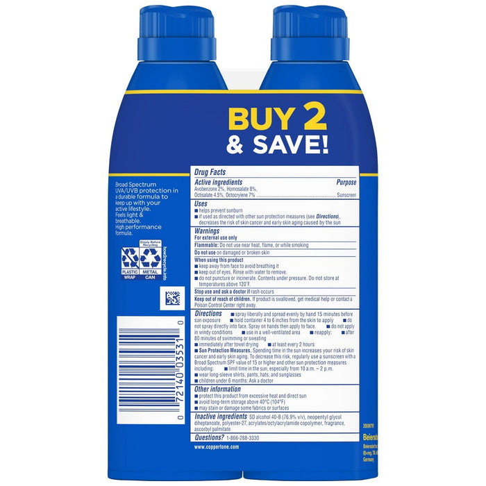 Coppertone Sport Sunscreen Spray - SPF 30 - Twin Pack 11oz