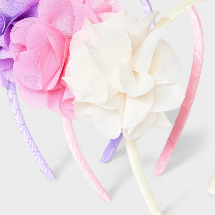 Girls' 3pk Chiffon Flower Headbands - Cat & Jack Pink/Purple/White