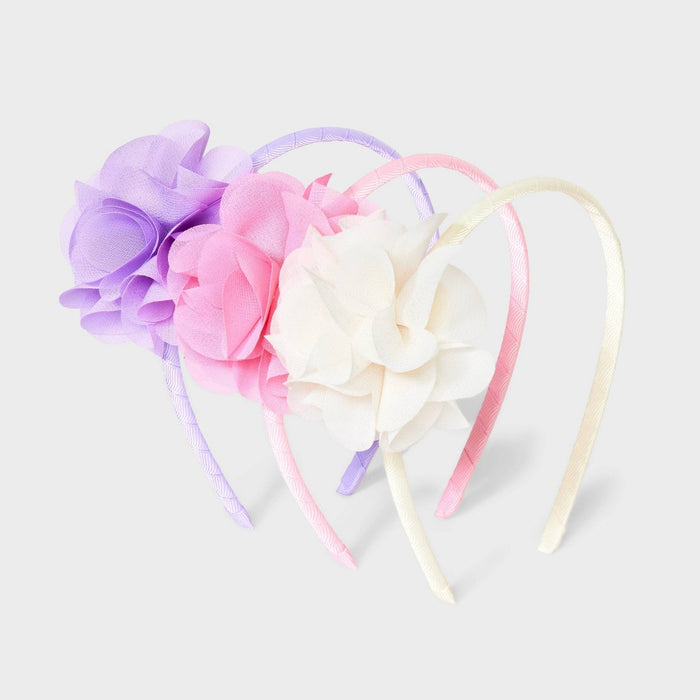 Girls' 3pk Chiffon Flower Headbands - Cat & Jack Pink/Purple/White