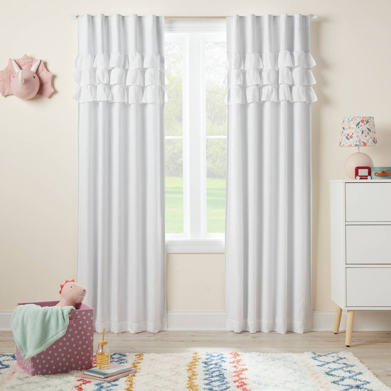 84" Ruffle Blackout Kids' Curtain Panel White - Pillowfort