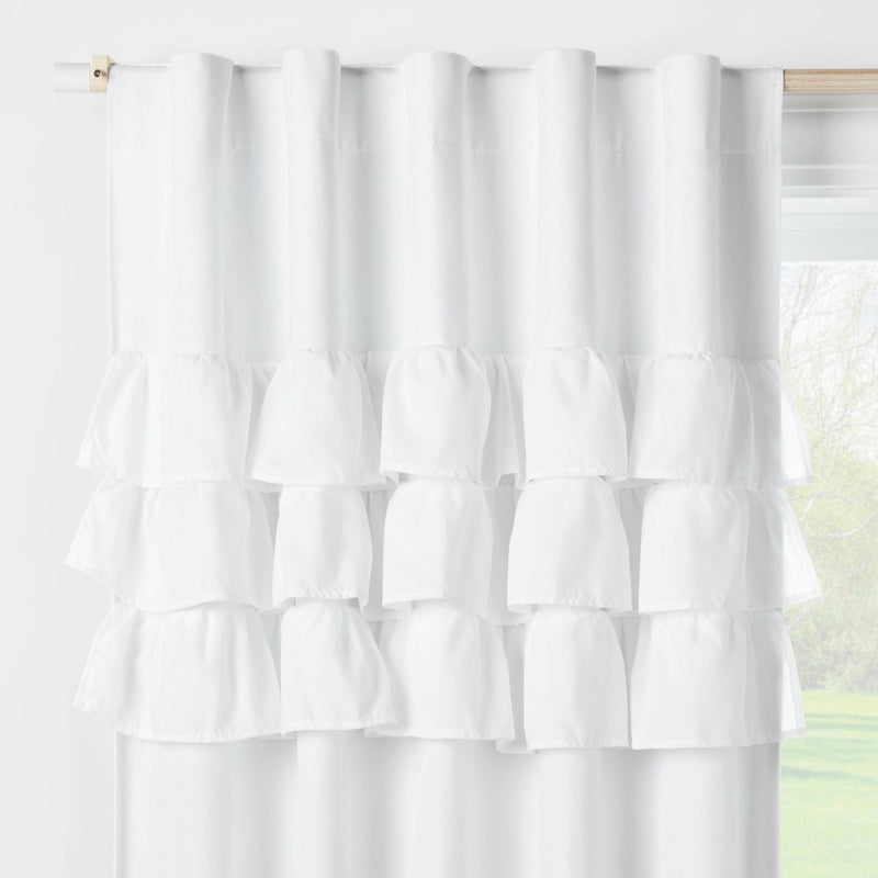84" Ruffle Blackout Kids' Curtain Panel White - Pillowfort