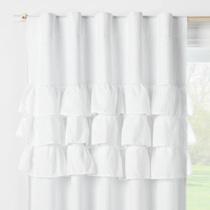 84" Ruffle Blackout Kids' Curtain Panel White - Pillowfort