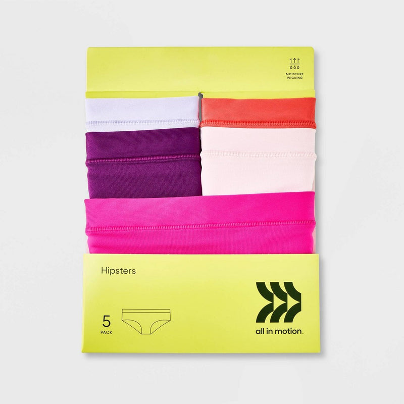 Girls' 5pk Microfiber Hipster - All In Motion Neon Pink M