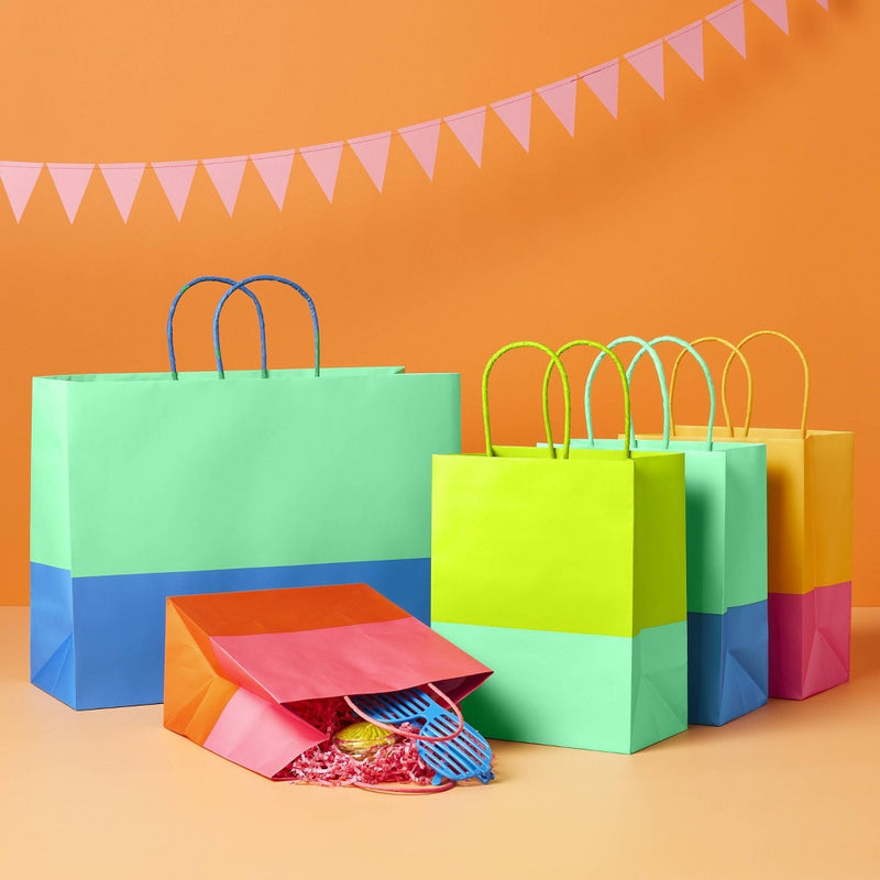 4pk Colorblock Small Gift Bags - Spritz