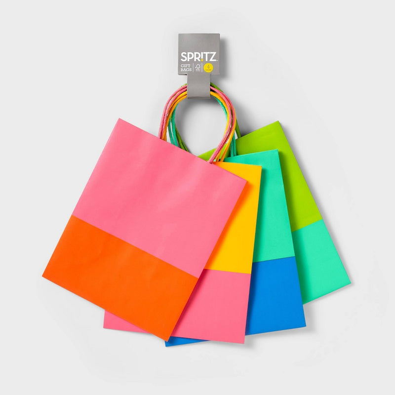 4pk Colorblock Small Gift Bags - Spritz