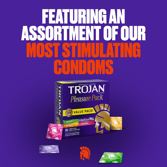 Trojan Pleasure Pack Assorted Lubricated Condoms - 36ct