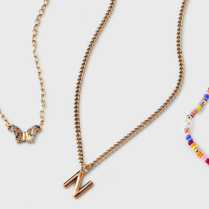 Girls' 3pk Initial 'N' Beaded Necklace Set - art class