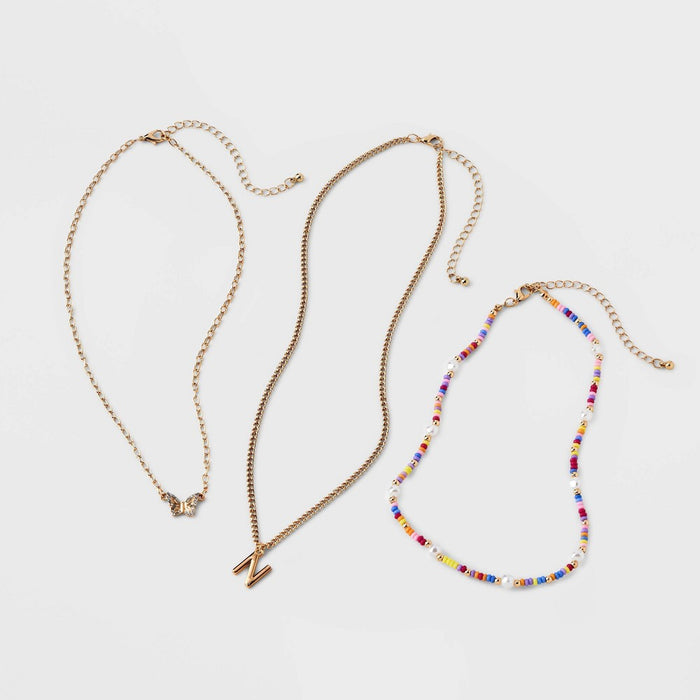 Girls' 3pk Initial 'N' Beaded Necklace Set - art class
