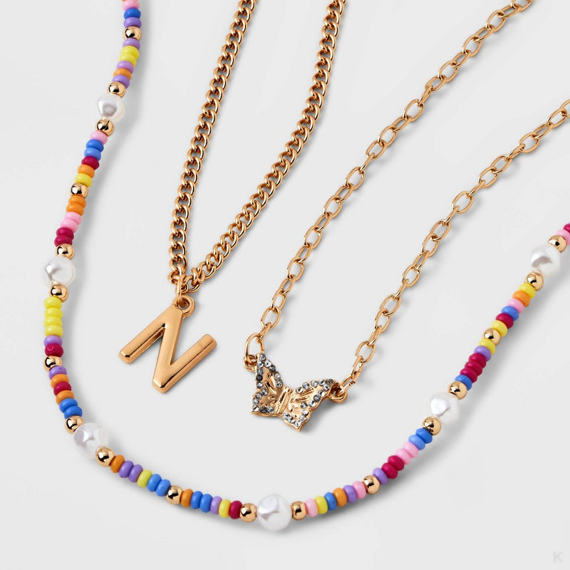 Girls' 3pk Initial 'N' Beaded Necklace Set - art class