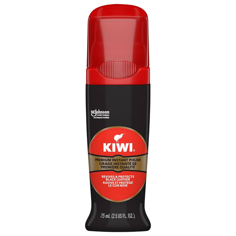 KIWI Instant Shine & Protect Black Liquid Shoe Polish Bottle with Sponge Applicator - 2.5oz