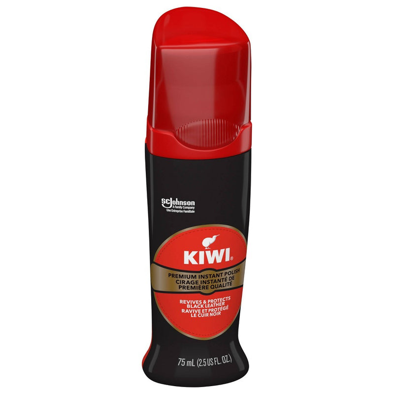 KIWI Instant Shine & Protect Black Liquid Shoe Polish Bottle with Sponge Applicator - 2.5oz