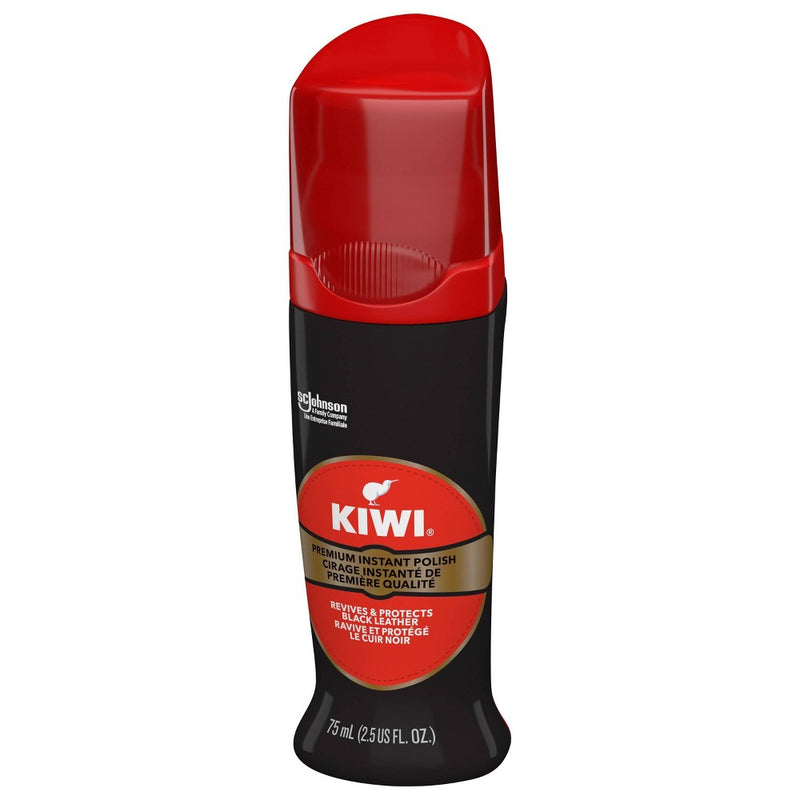 KIWI Instant Shine & Protect Black Liquid Shoe Polish Bottle with Sponge Applicator - 2.5oz