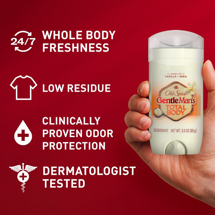 Old Spice Whole Body Deodorant for Men - Total Body Aluminum Free Deodorant - Vanilla & Shea - 3oz