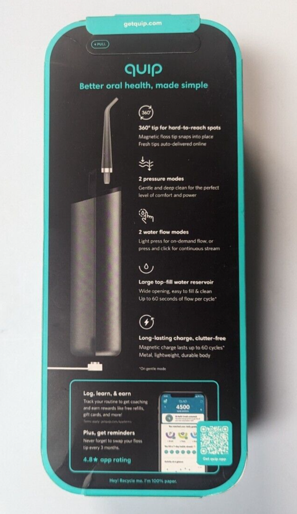 quip Rechargeable Cordless Water Flosser - Metal | 2 Modes + 360º Tip