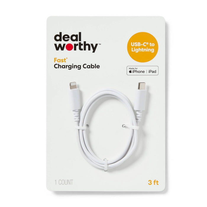 3' Lightning to USB-C Charging Cable - dealworthy White