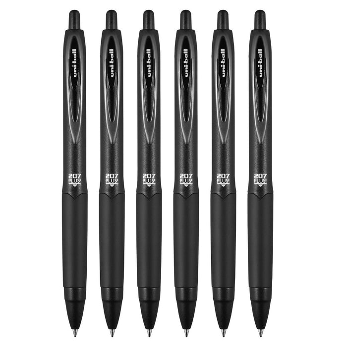 uniball 6pk 207 Plus+ Gel Pen 0.7mm Medium Point Black Ink Black Barrel
