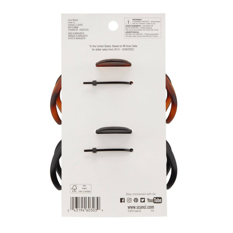 scunci Recycled Large Claw Clips - Brown/Black - Thick Hair - 2pk