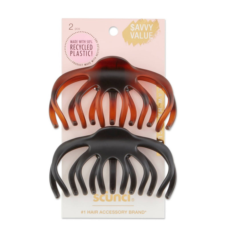 scunci Recycled Large Claw Clips - Brown/Black - Thick Hair - 2pk
