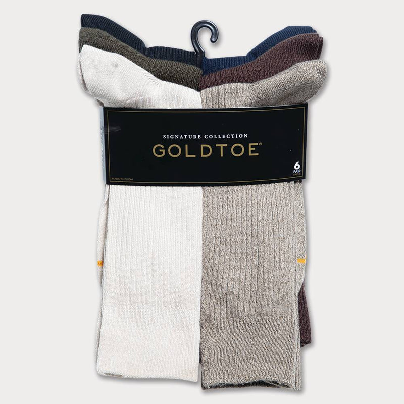 Signature Gold by GOLDTOE Men's Repreve All Season Rib Crew Socks 6pk - Khaki 6-12.5