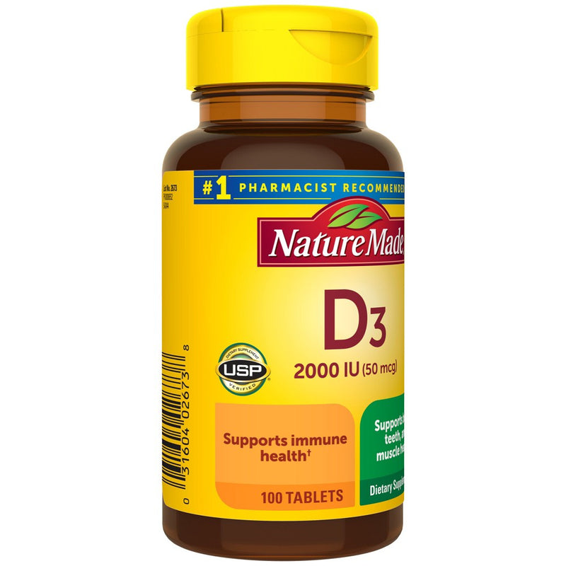 Nature Made Vitamin D3 2000 IU (50 mcg) Tablets, Muscle, Teeth, Bone & Immune Support Supplement - 100ct