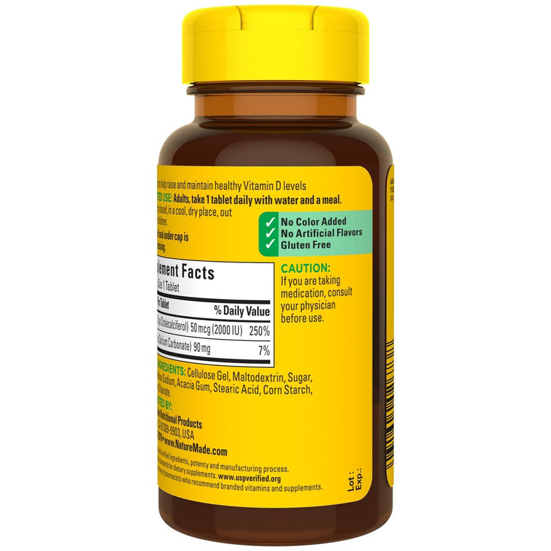 Nature Made Vitamin D3 2000 IU (50 mcg) Tablets, Muscle, Teeth, Bone & Immune Support Supplement - 100ct