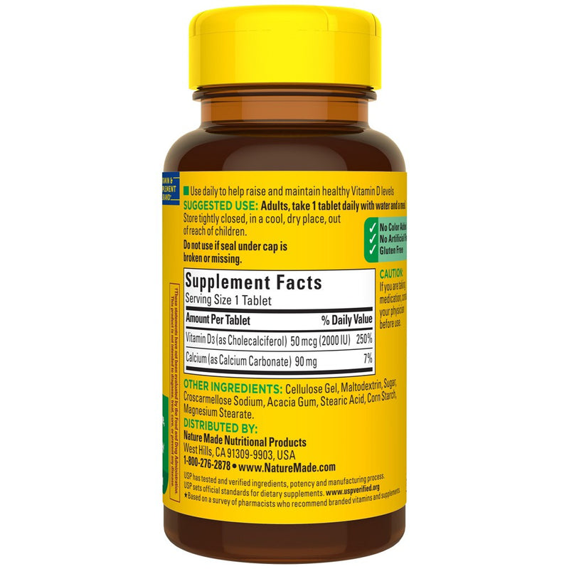 Nature Made Vitamin D3 2000 IU (50 mcg) Tablets, Muscle, Teeth, Bone & Immune Support Supplement - 100ct