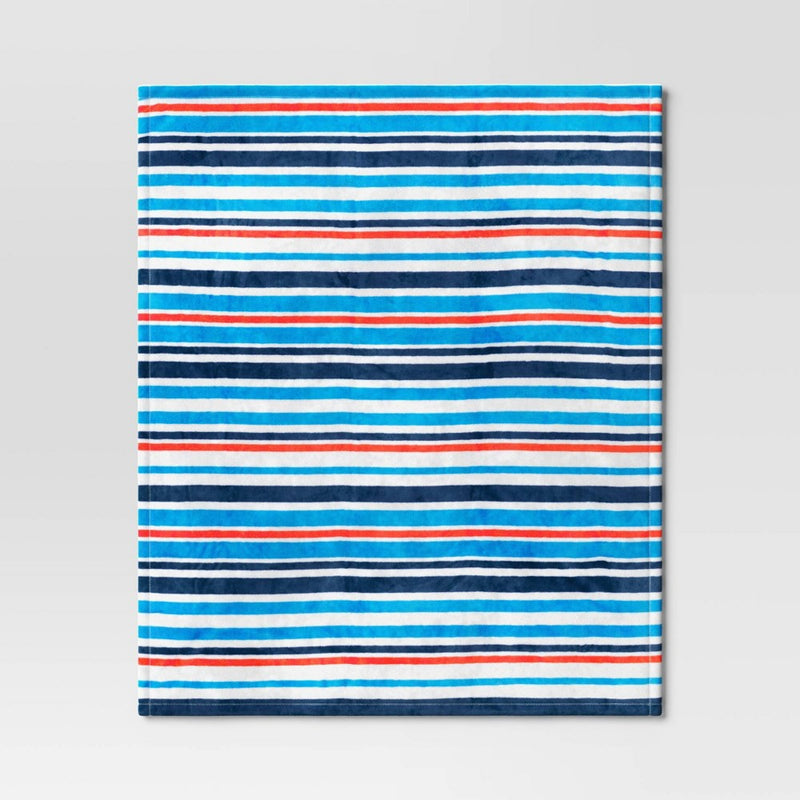 Beachy Striped Printed Plush Throw Blanket White - Sun Squad