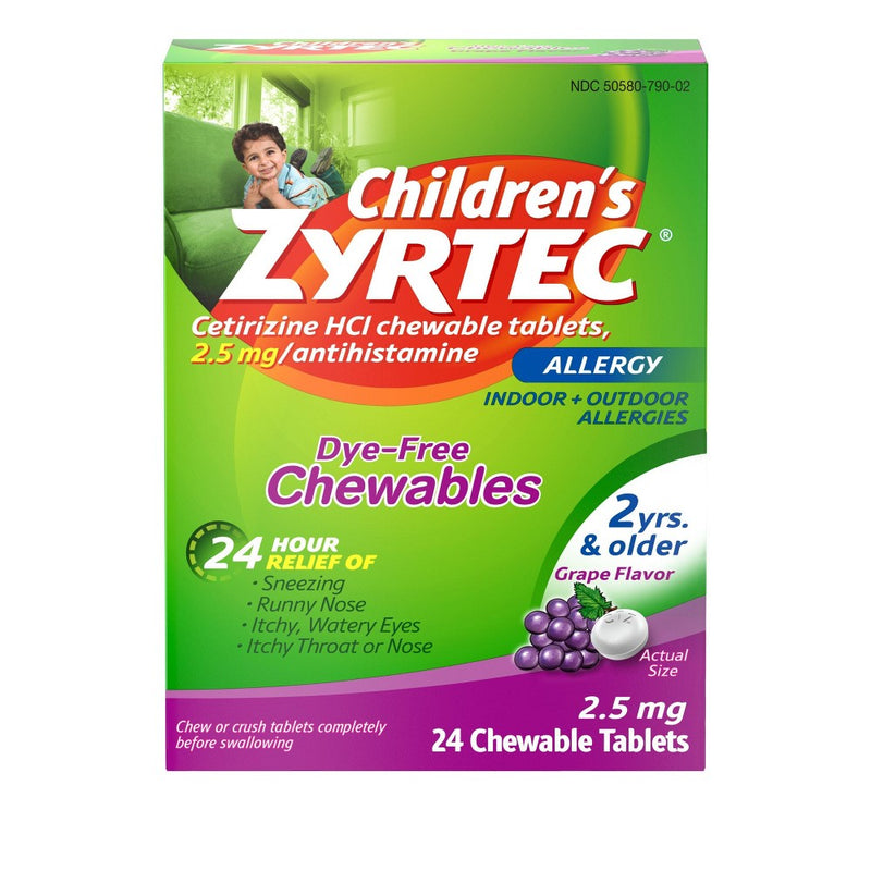 Zyrtec Children's Dye Free Cetirizine 2.5mg Chewables - Grape - 24ct