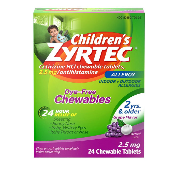 Zyrtec Children's Dye Free Cetirizine 2.5mg Chewables - Grape - 24ct