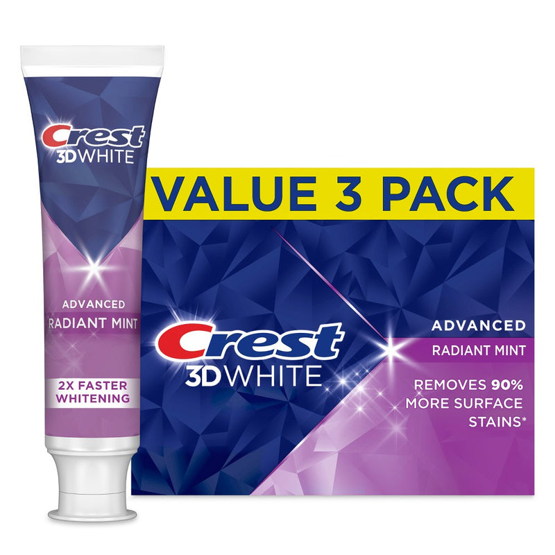 Crest 3D White Advanced Teeth Whitening Toothpaste, Radiant Mint - 3.3oz/3pk