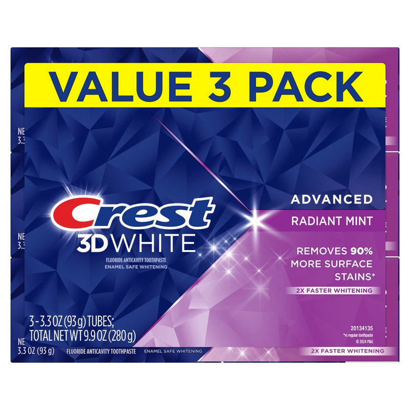 Crest 3D White Advanced Teeth Whitening Toothpaste, Radiant Mint - 3.3oz/3pk