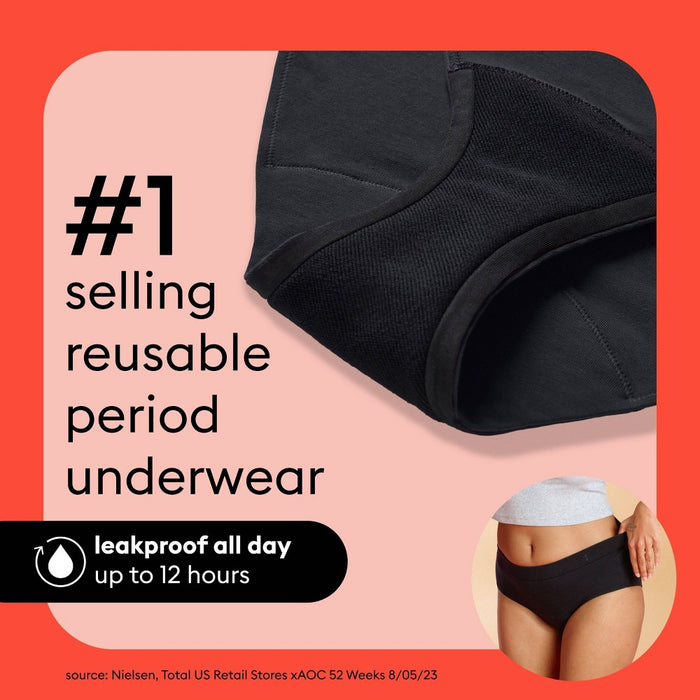 Thinx for All Women's Everyday Comfort Hi-Waist Leakproof Period Briefs - Black L