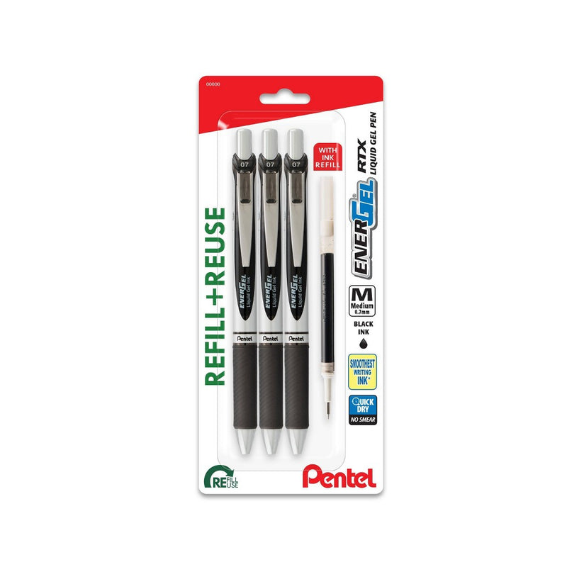 Pentel EnerGel 3pk Gel Pen Black ink with +1 refill