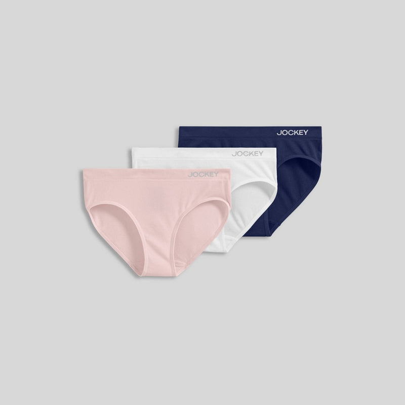 Jockey Generation Girls' 3pk Seamfree Bikini - White/Navy Blue/Pink M