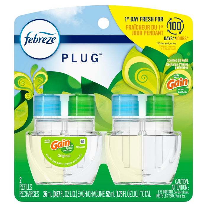 Febreze Odor-Fighting Fade Defy Plug Air Freshener Refill - Gain Original Scent - 1.75 fl oz/2pk