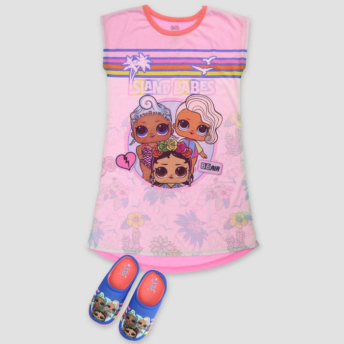 Girls' L.O.L. Surprise! NightGown with Slippers Pajama Set - Pink/White 10-12