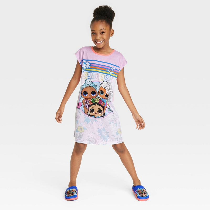 Girls' L.O.L. Surprise! NightGown with Slippers Pajama Set - Pink/White 10-12