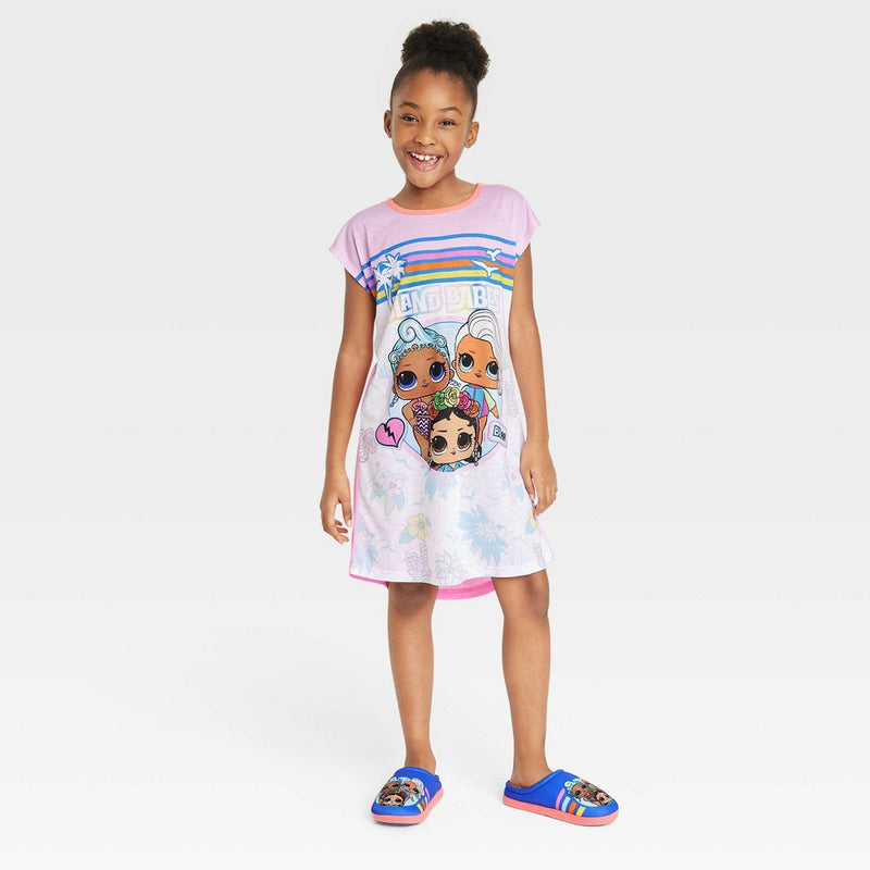 Girls' L.O.L. Surprise! NightGown with Slippers Pajama Set - Pink/White 10-12