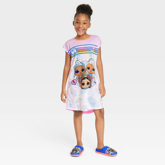 Girls' L.O.L. Surprise! NightGown with Slippers Pajama Set - Pink/White 10-12
